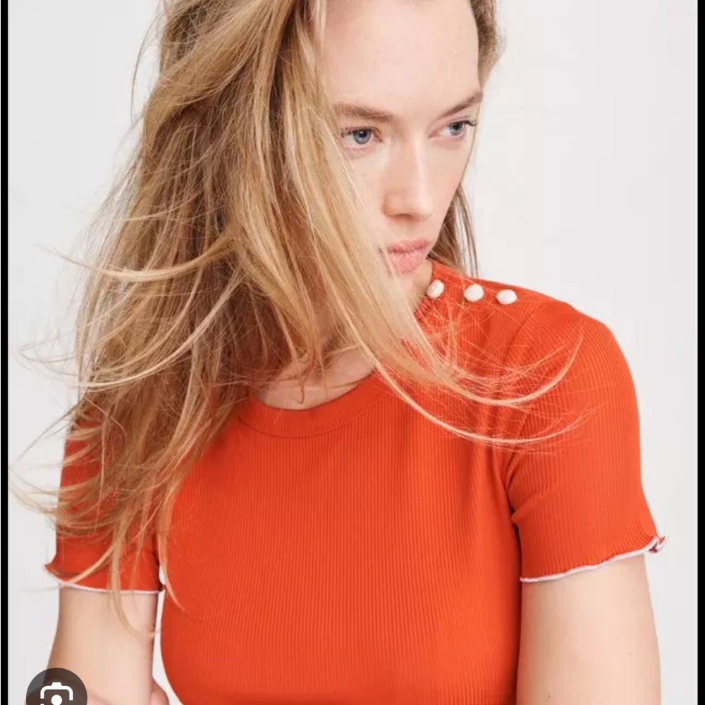 Rag & Bone Red Ribbed Lettuce Edge Sonny Tee